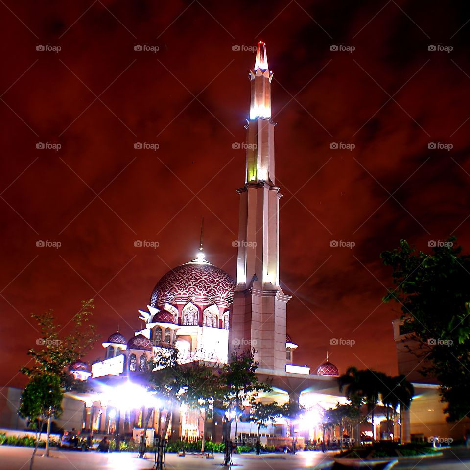 Putra Mosque, Malaysia at night scene.