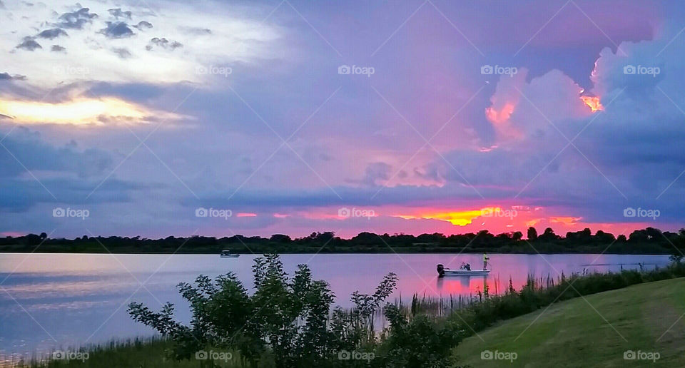 fishing at incredible sunset