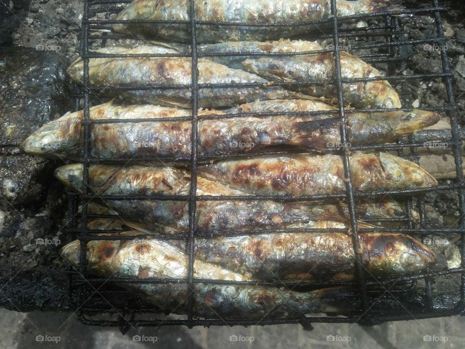 Delicious barbecue of fishes.