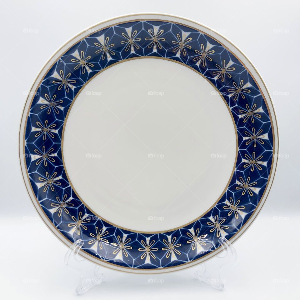 Antique porcelain plate with cobalt pattern