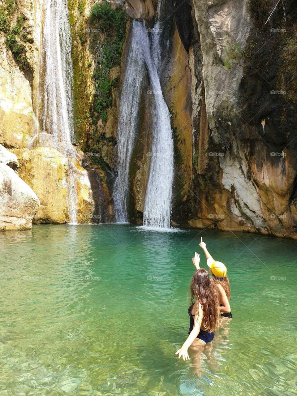 Waterfall#rock#lake#nature#humans#summer#girls