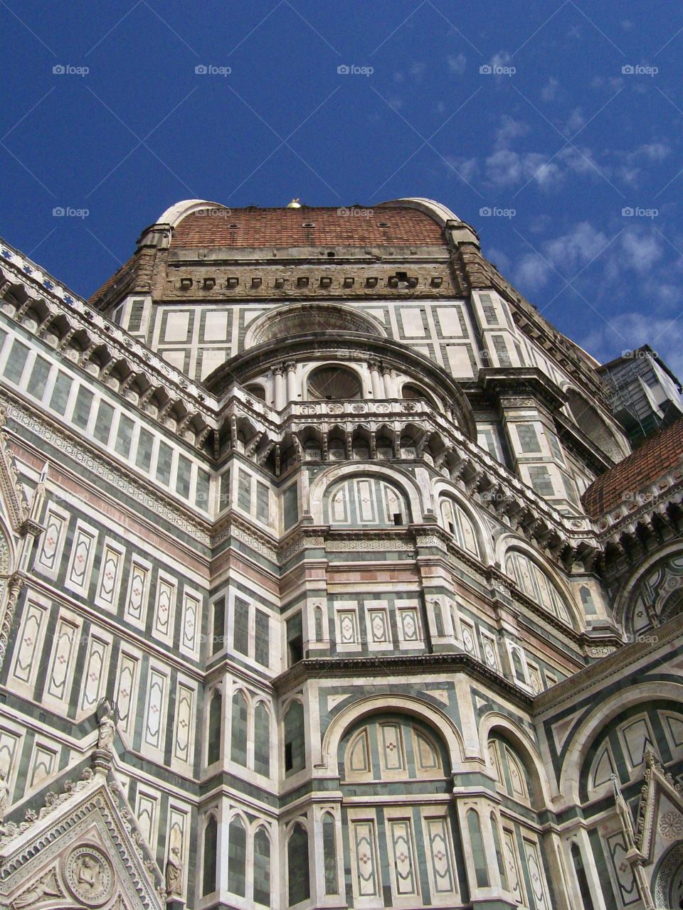 Looking up at the Cattedrale di Santa Maria del Fiore.  The main church of Florence, Italy. 