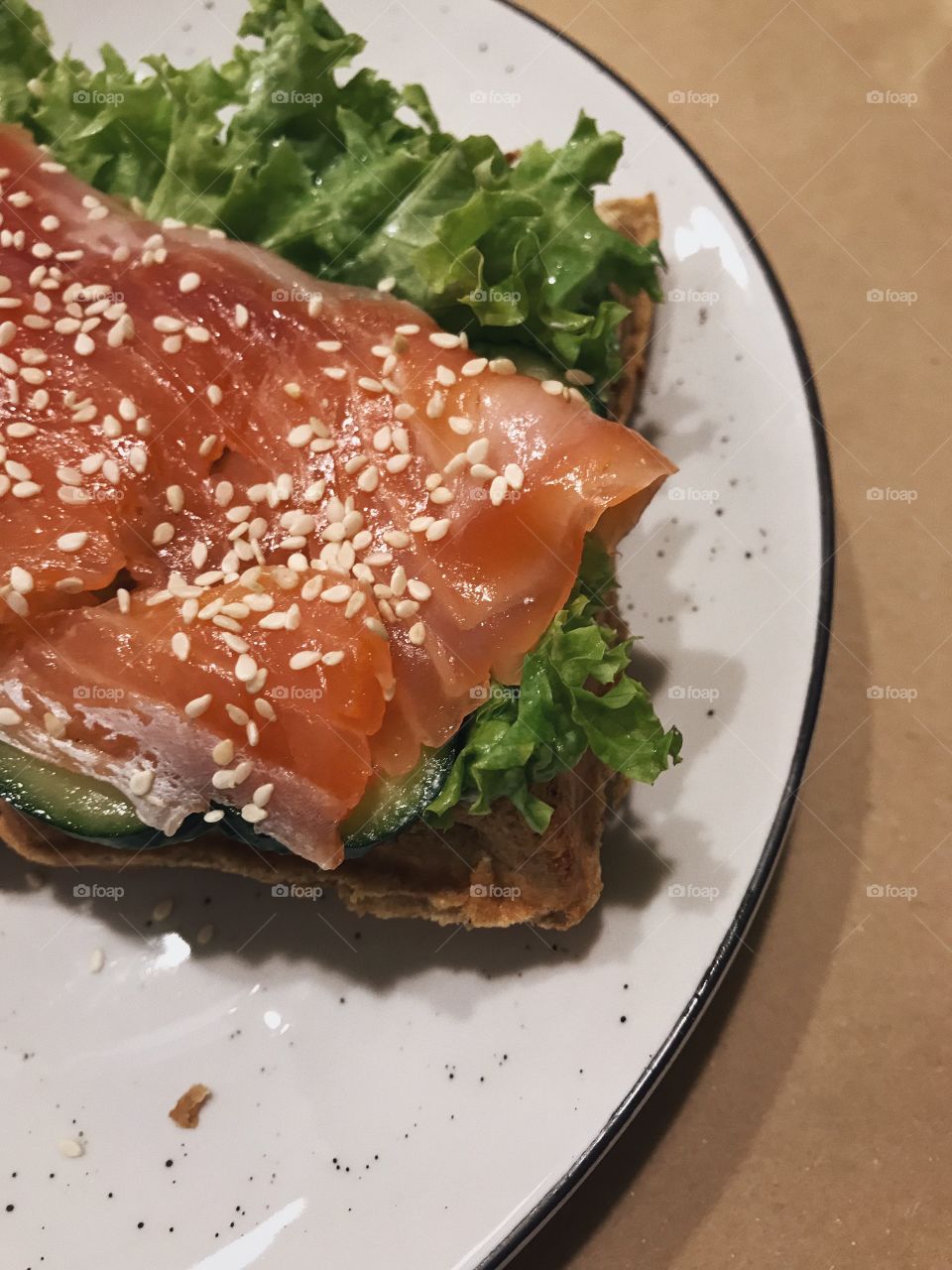 sandwich with salmon on a plate