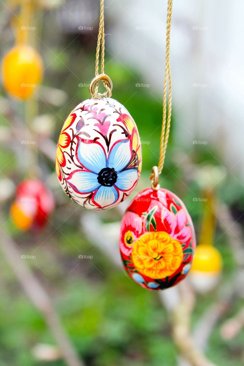 View of hanging easter eggs