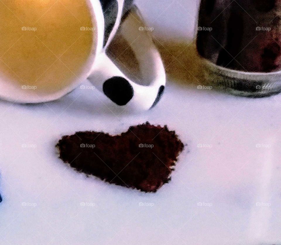 Mouth Open to Coffee Heart and Jar of Instant Coffee Crystals