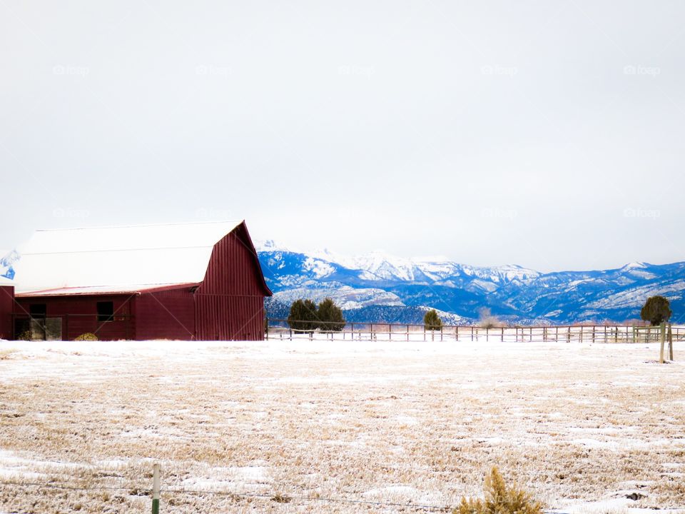 Red barn in winter