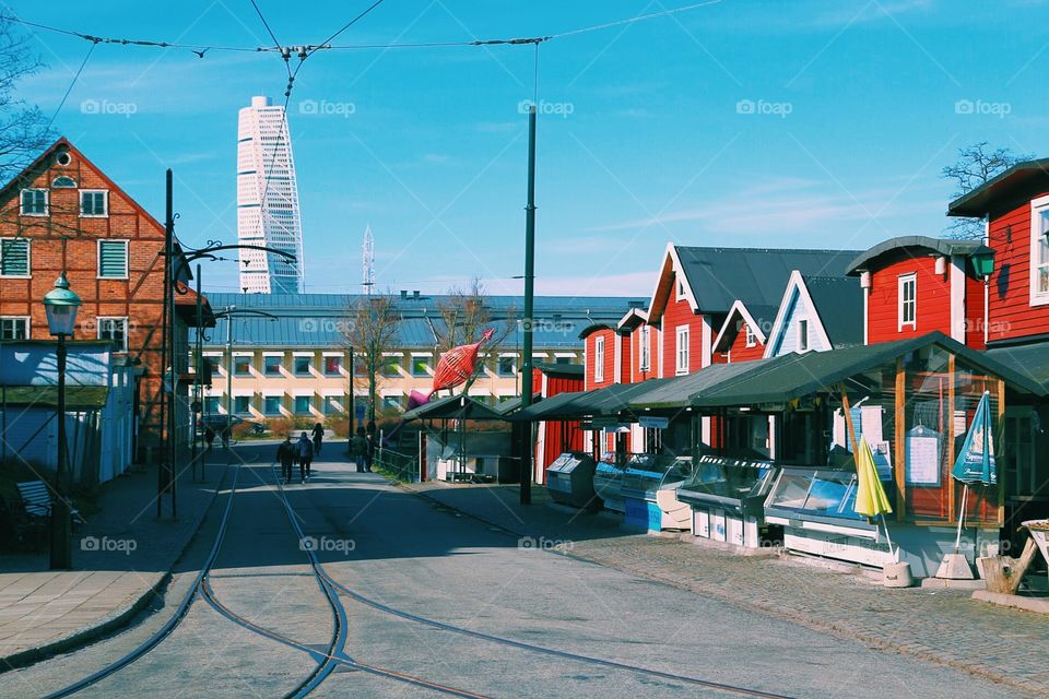 Turning torso and fishing huts in Malmö Sweden 