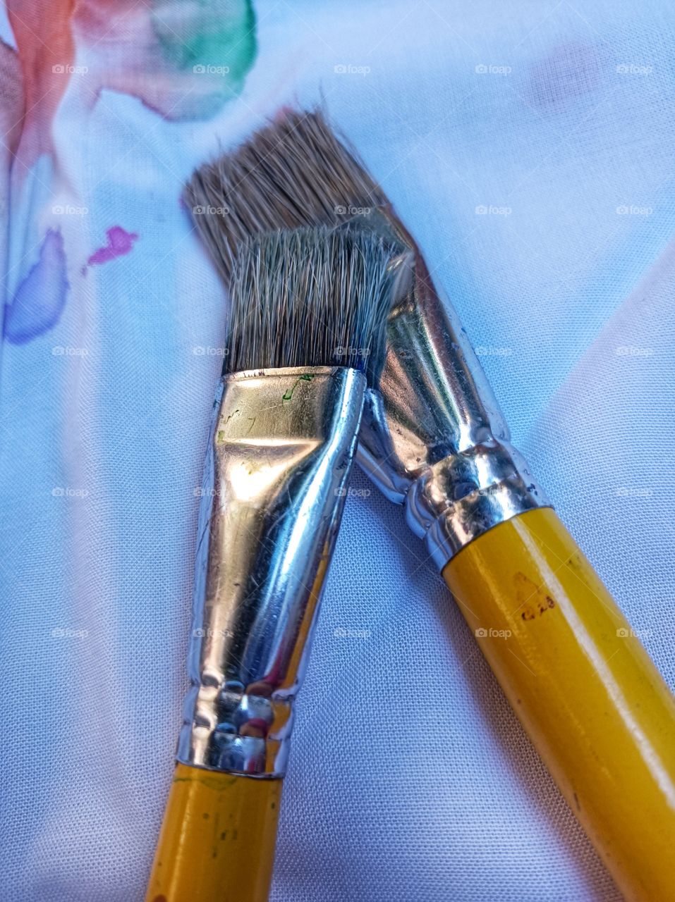 brushes on the painted fabric