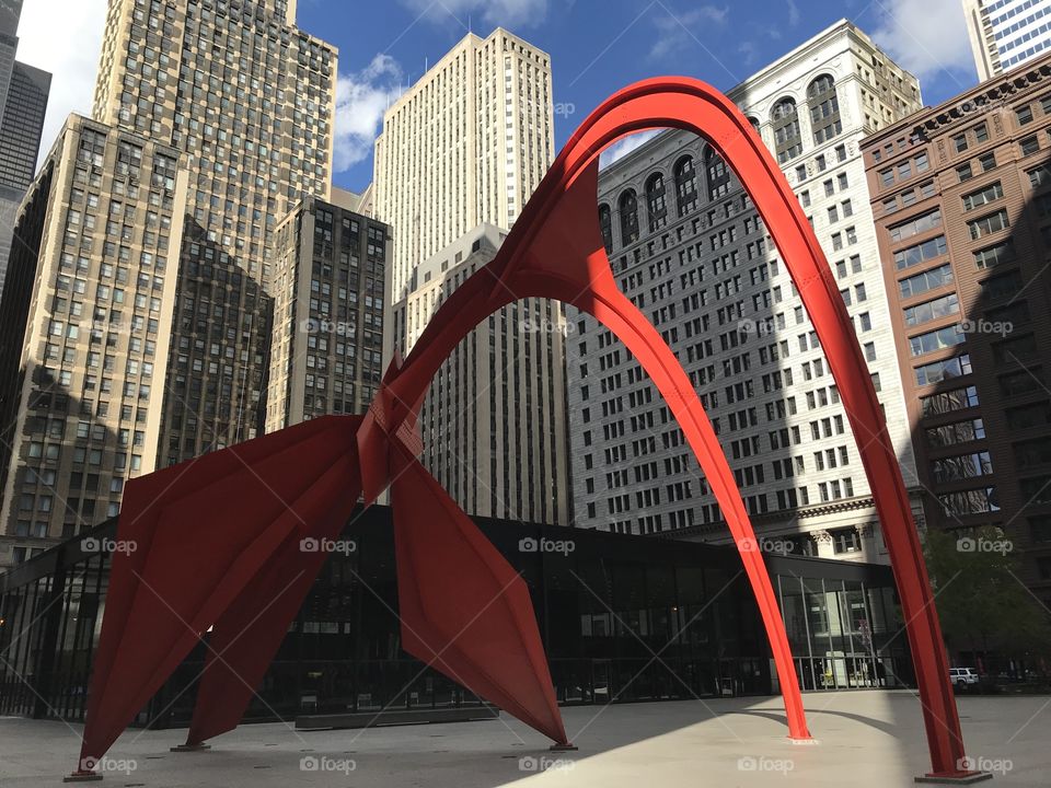 Alexander Calder’s ‘Flamingo’ in the Federal Plaza, downtown Chicago, IL, USA