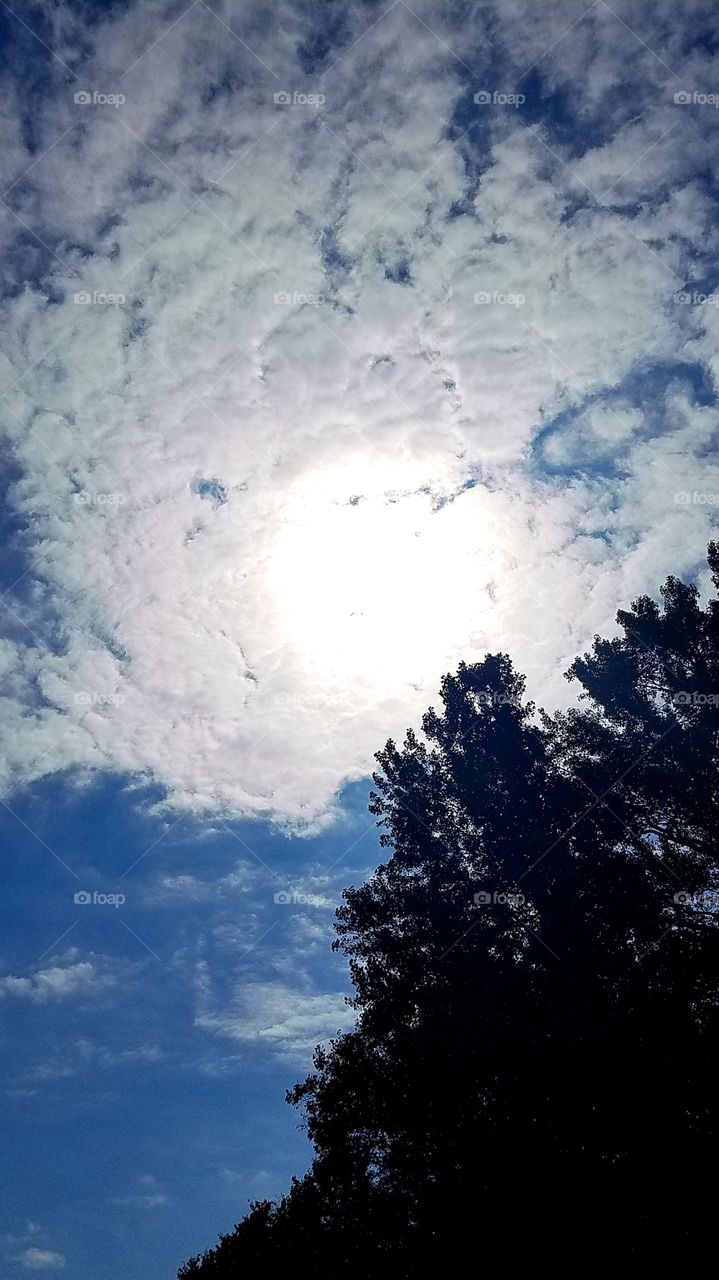 A neat formation of the clouds in front of the sun.