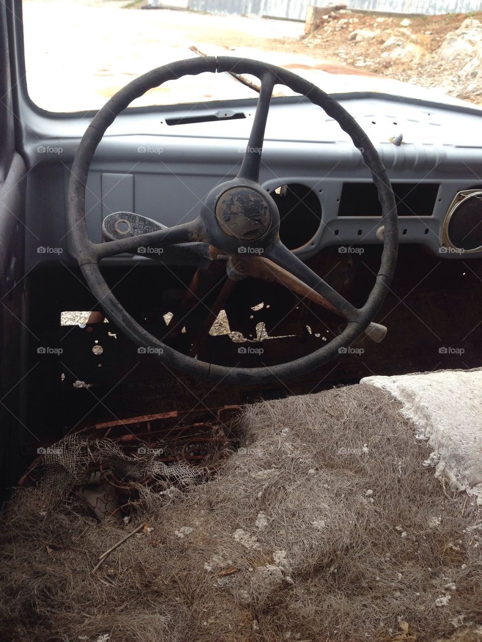 Old vintage truck steering wheel