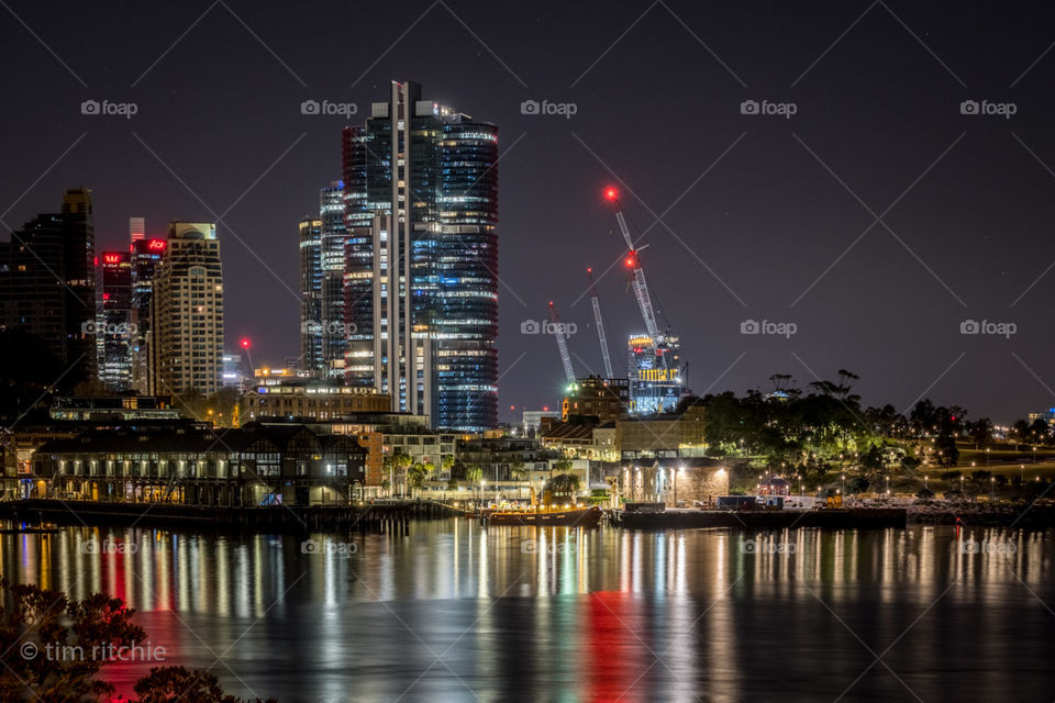 Barangaroo construction and piers 8&9 at Walsh Bay on Sydney Harbour. Another clear morning