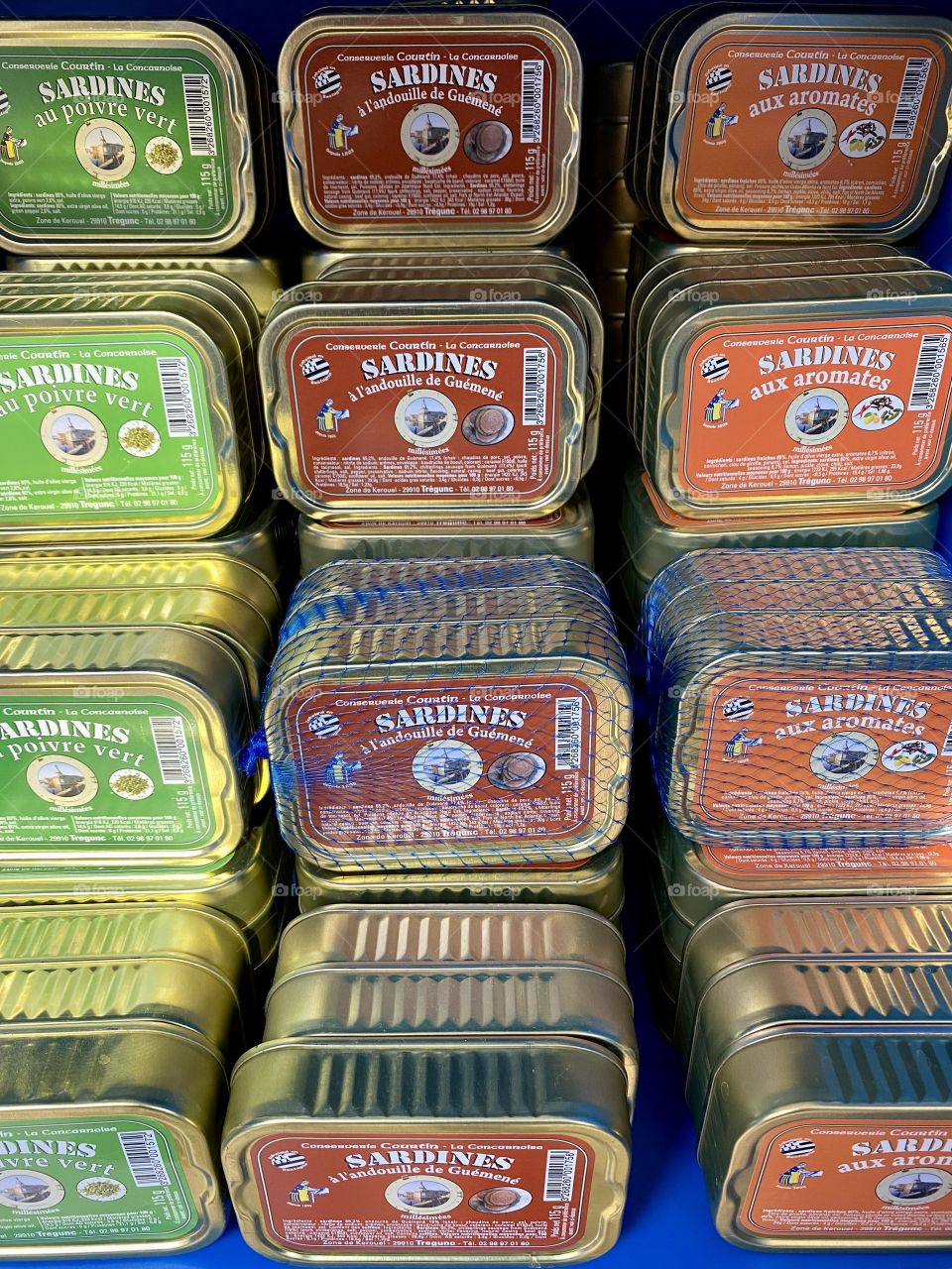 Exhibition of sardine boxes in a Breton business