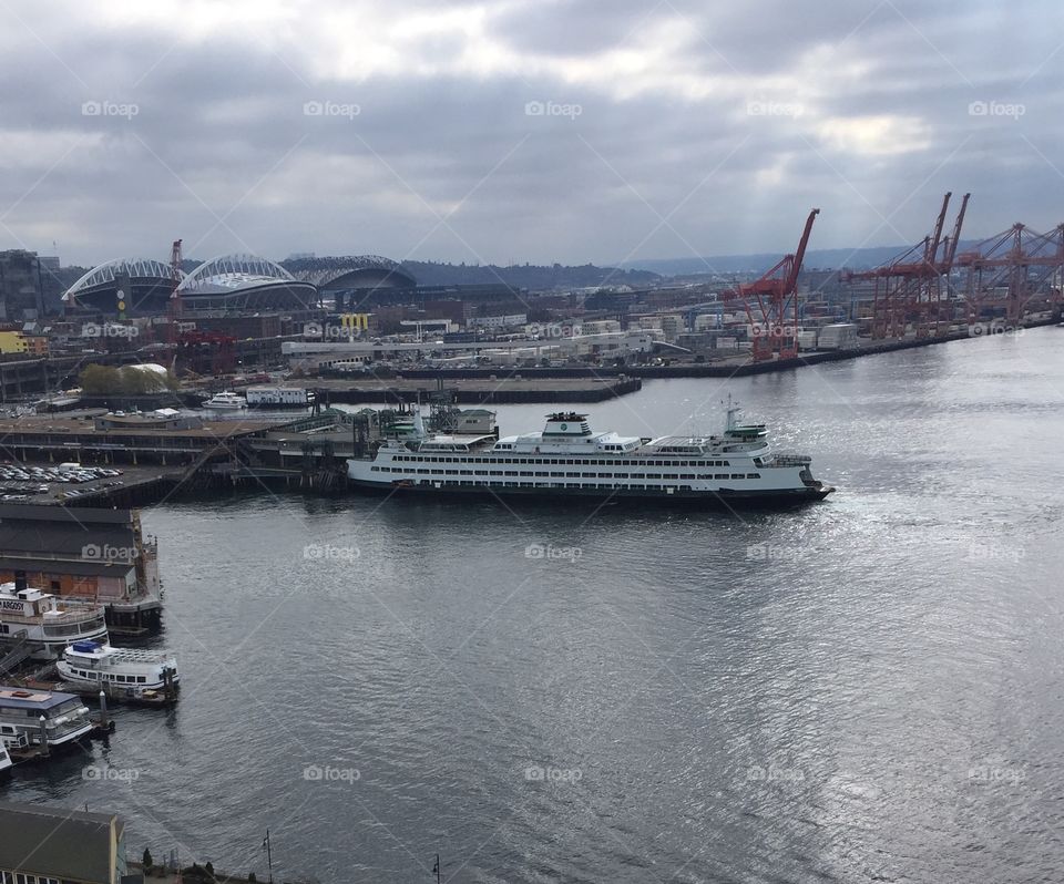 High angle view of ship moored at harbor