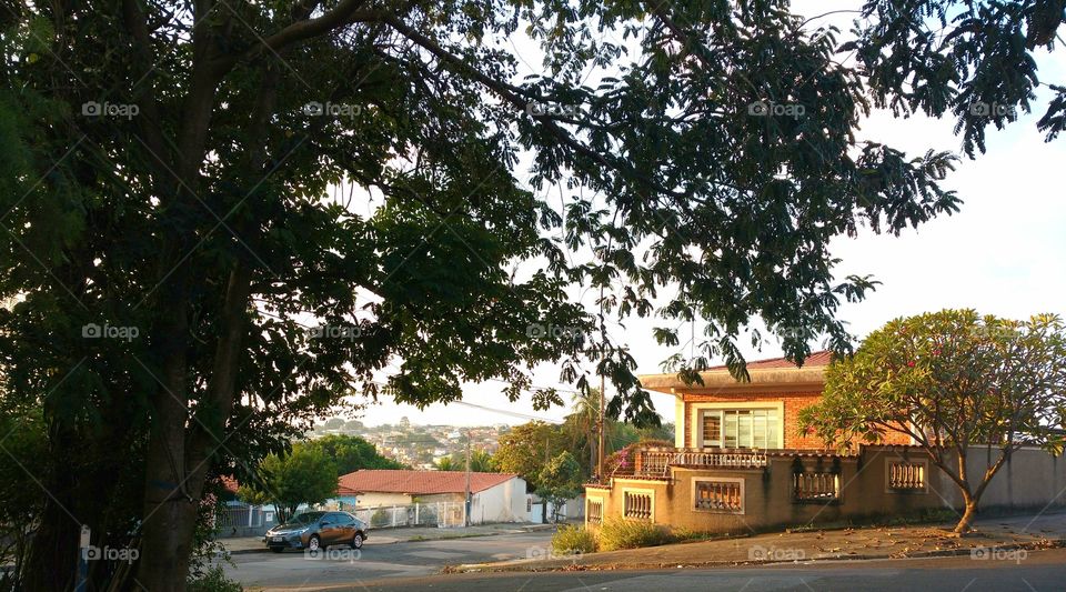 The houses, the car and the nature