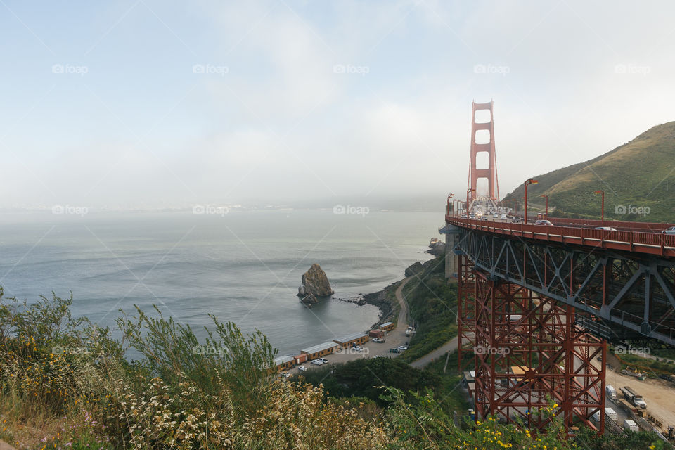 Pacific Ocean with Golden Gate Bridge 