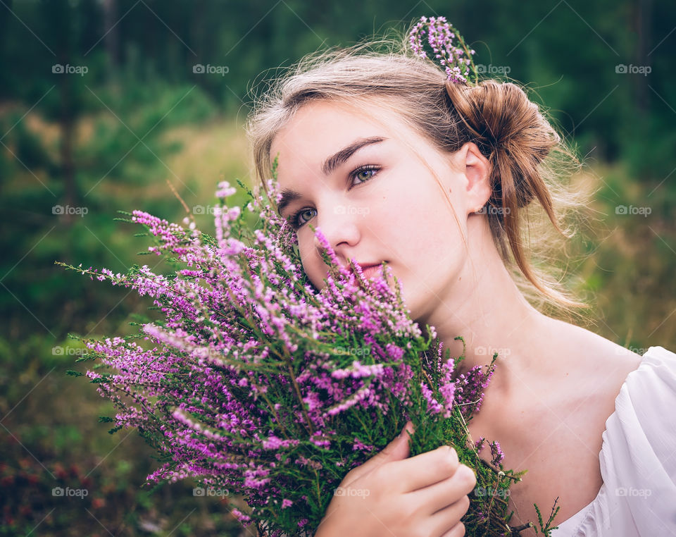 Girl. Flowers. Summer. Eyes.