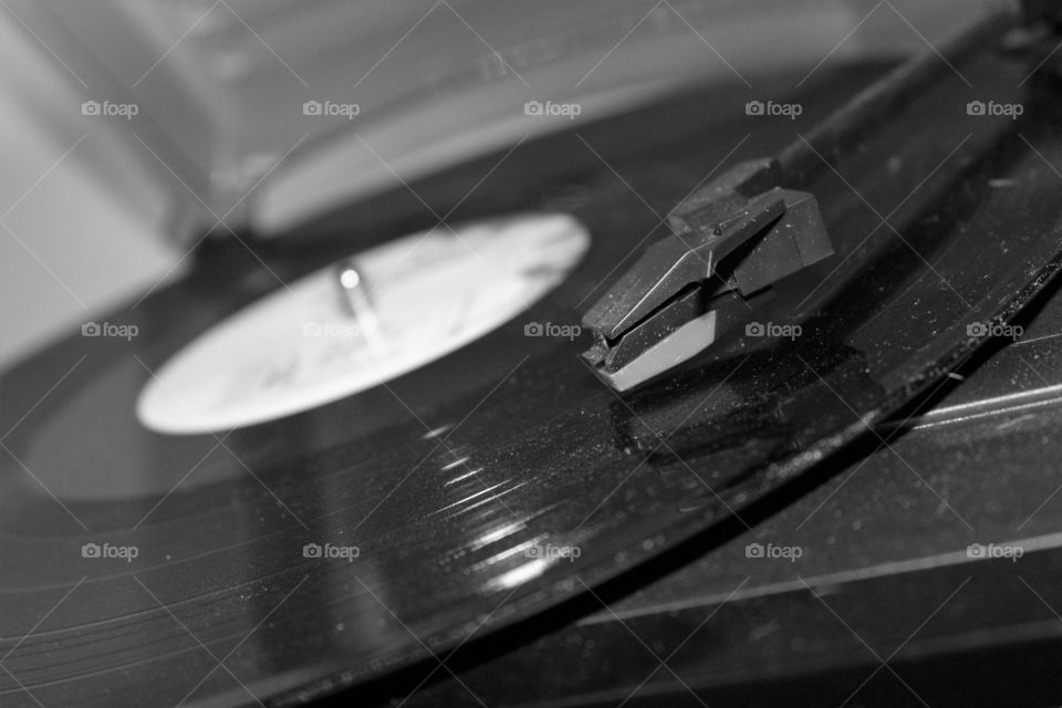 music on a record player.