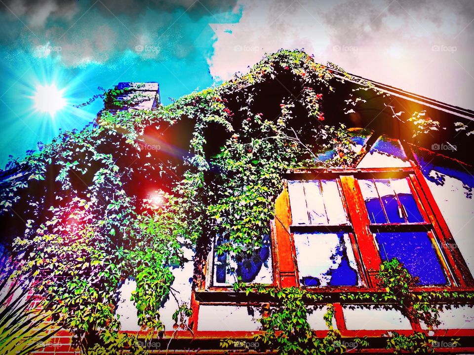 Abandoned home with a vintage window.