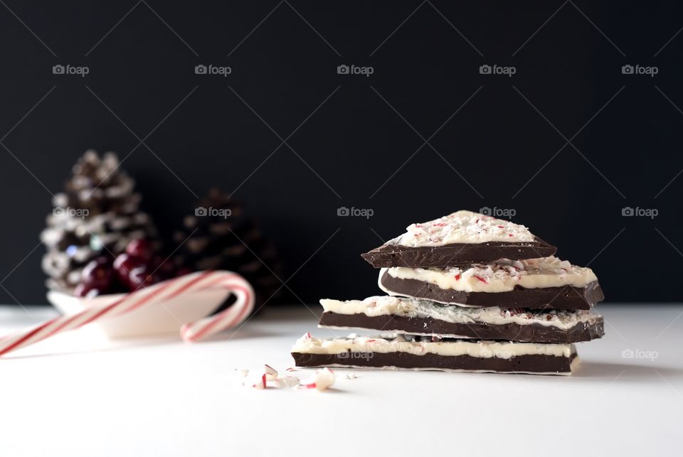 Crushed peppermint candy cane on dark and white chocolate. An easy and festive Christmas recipe. 