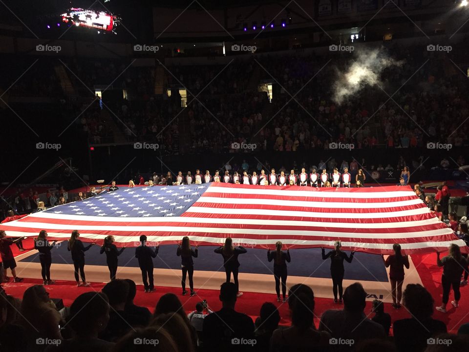 National anthem with flag 
