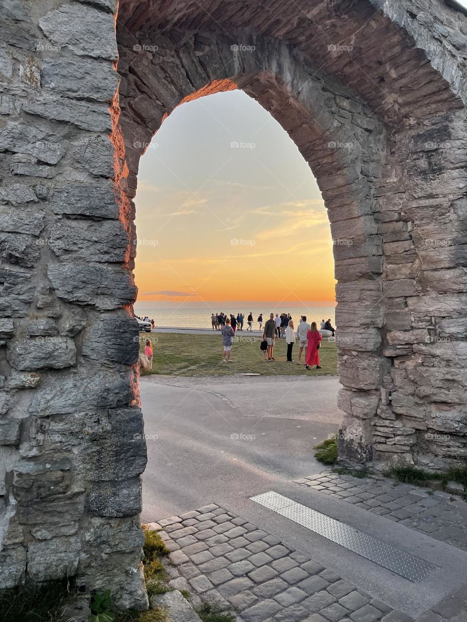 Sunset true the fishing port