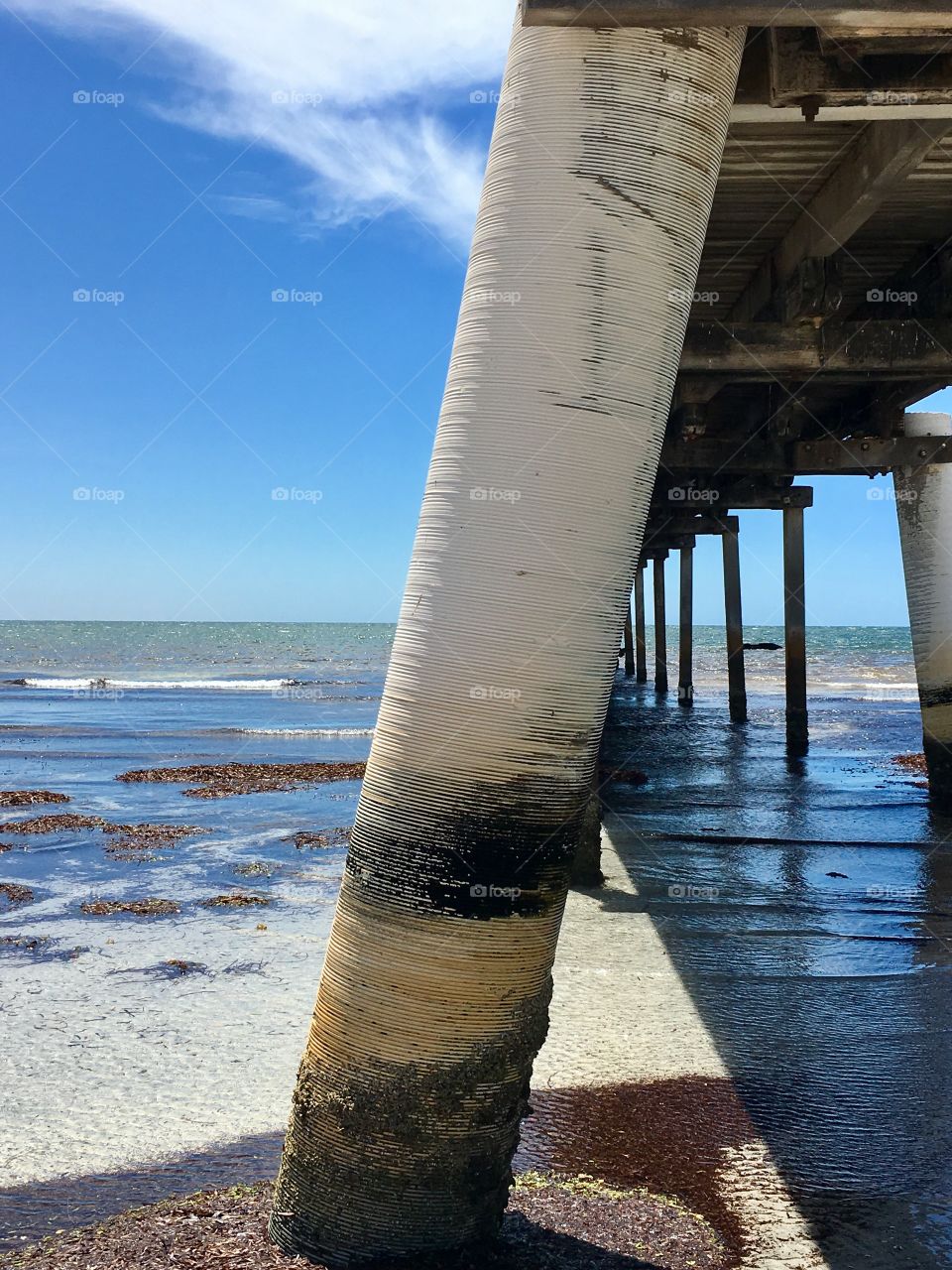 View from under a public ocean pier wharf