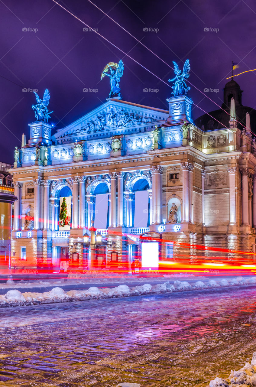 Night city scene in Lviv city