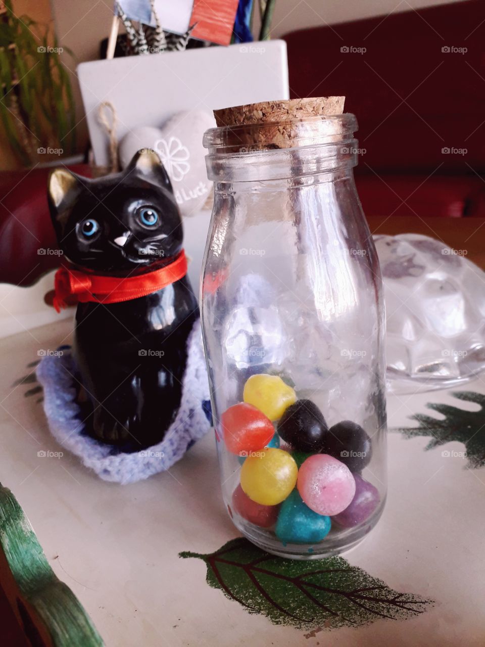 Cute cat and botte of candy
