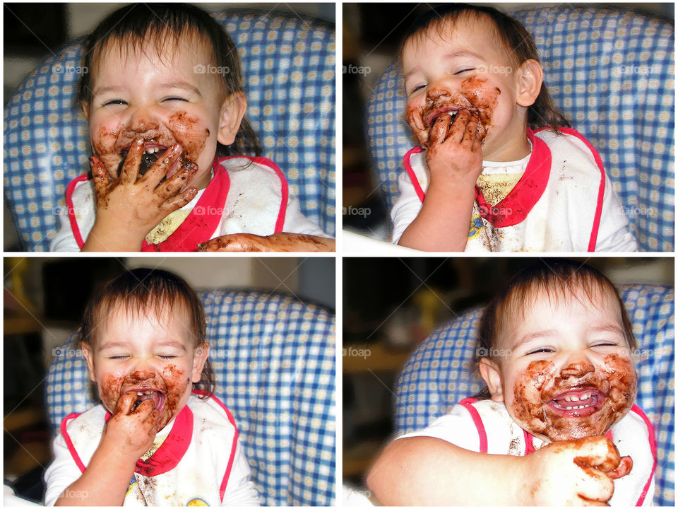 Be like the child & smile at the simple joys of life! This is a quartet of shots of my girl discovering her first chocolate covered mint cookie. The chocolate was mostly on her face & hands but the ear to ear grin on her face showed all the joy!😄