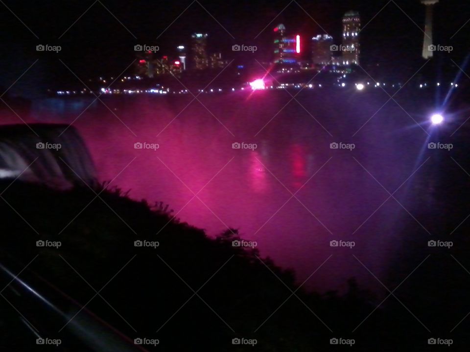 Niagara Falls nighttime. At night the skyline from Niagara Falls is awe inspiring and romantic. 