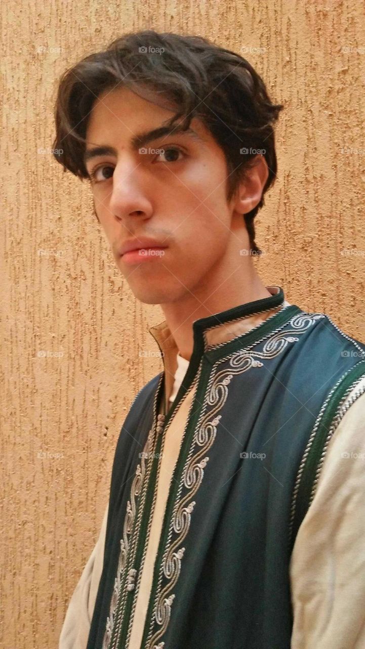 My son wearing traditional moroccan clothes