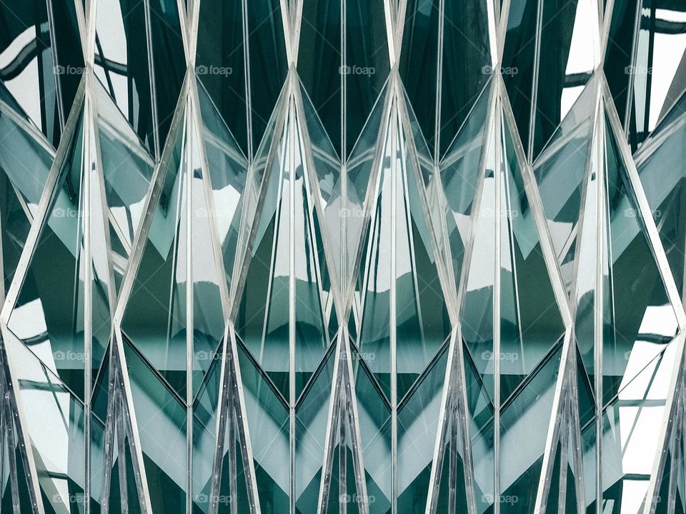 Close-up of steel and glass facade details