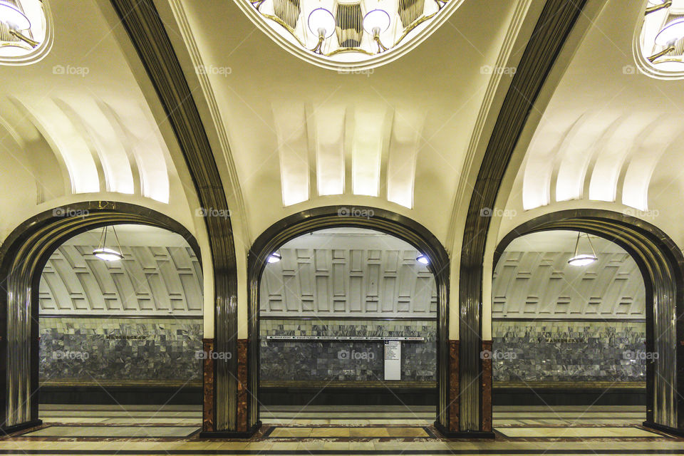 Mayakovskaya Moscow Metro Station is one of designed in the era of Stalin's Empire style