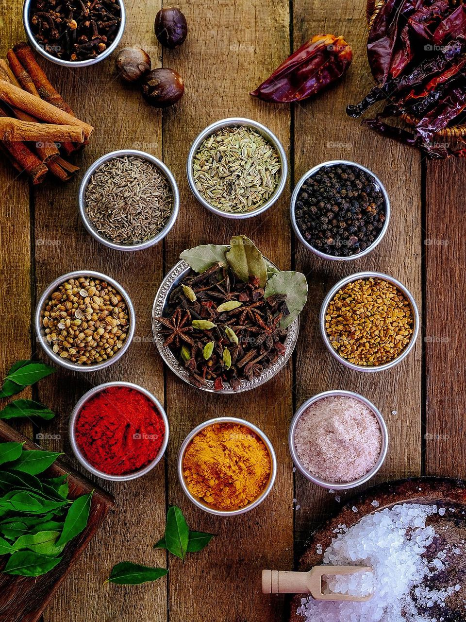 Spices and herbs. Food and cuisine ingredients. Colorful natural additives. healthy or cooking, asian food.