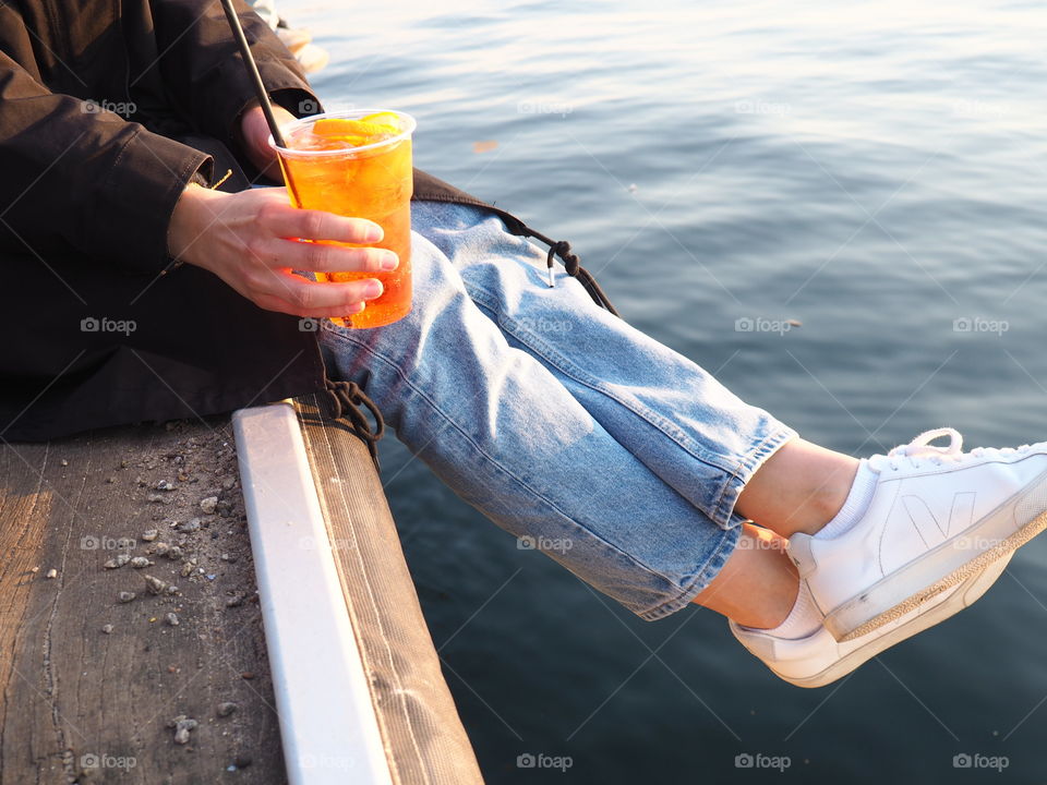 Having drinks next to the water in Copenhagen, Denmark.