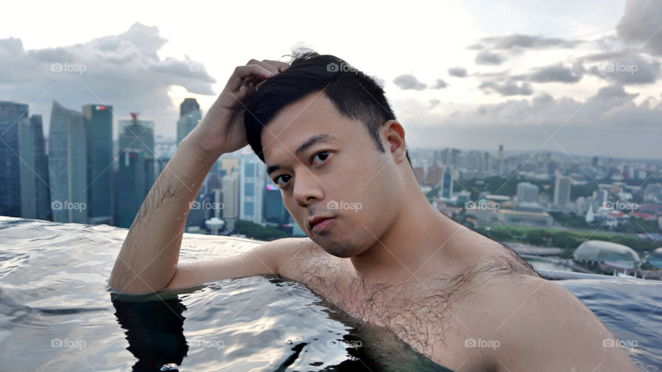 Swimming pool city view