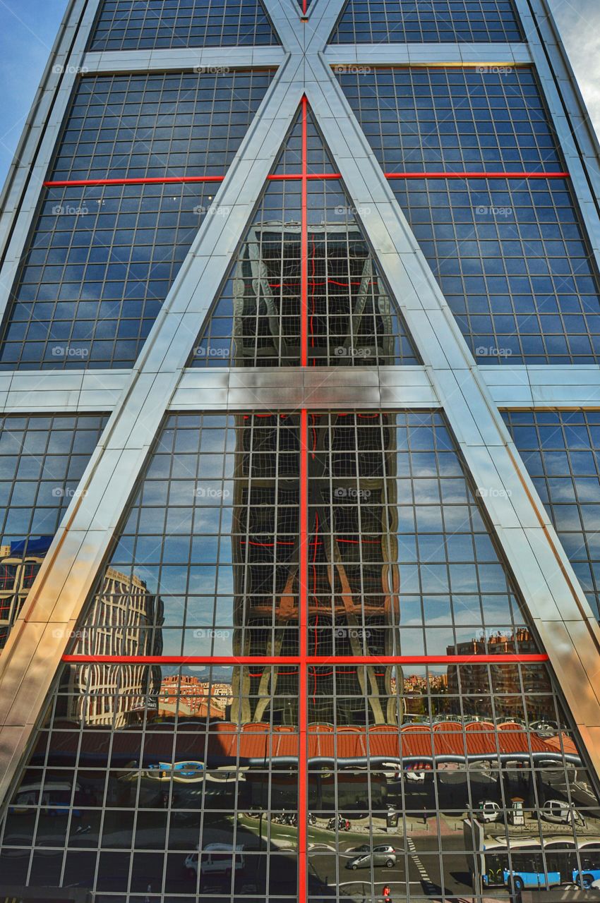 KIO Towers, Madrid. KIO Towers. Bankia Tower reflected on Realia Tower, Madrid