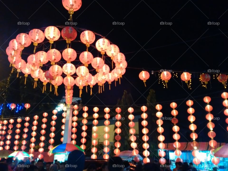 festival lantern in the night for decorative city to celebrate chinnese new year at pasar gede solo