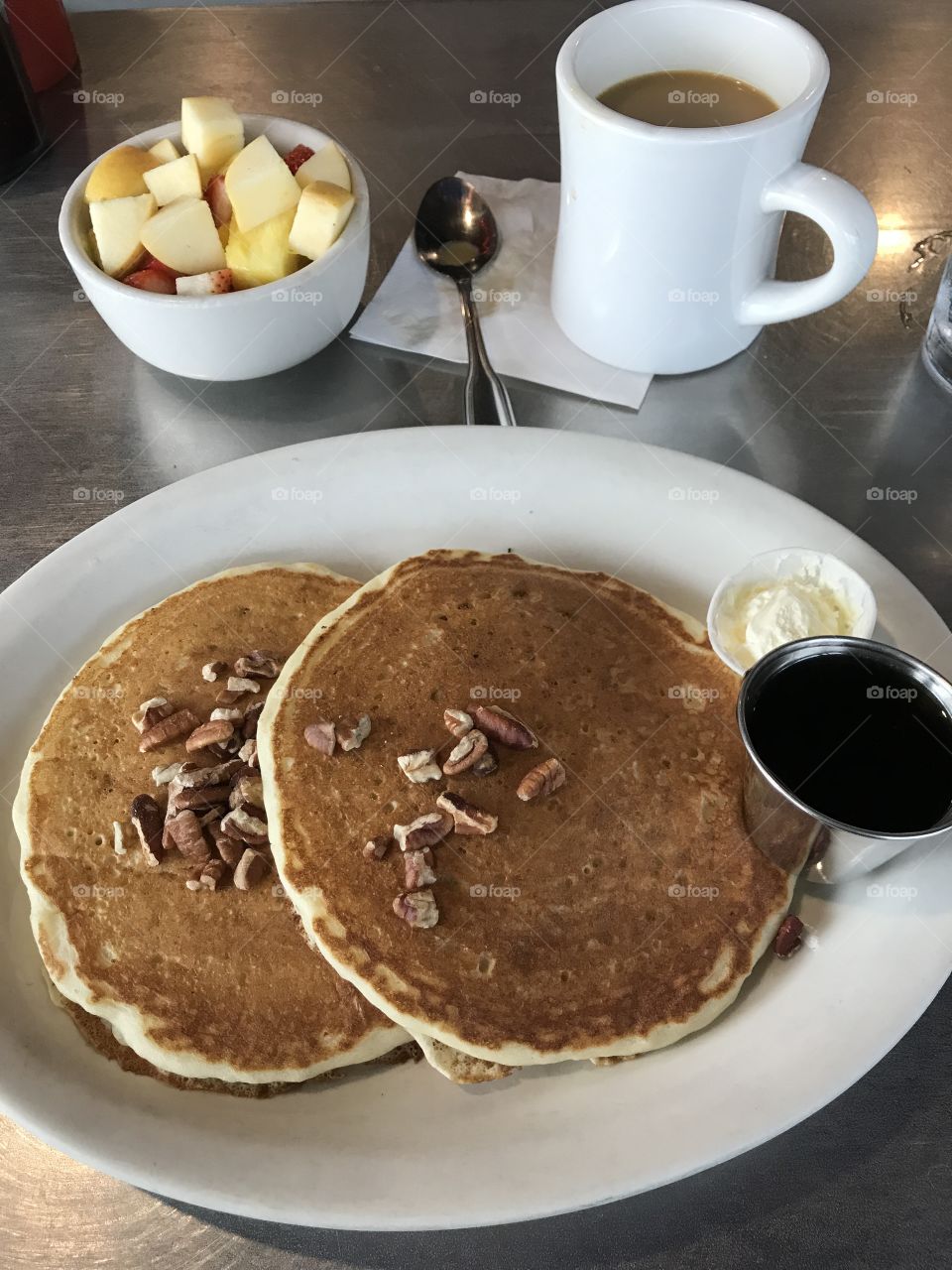 Pecan pancakes. Best pancakes in us at Bluebird Cafe in Atlanta Georgia 