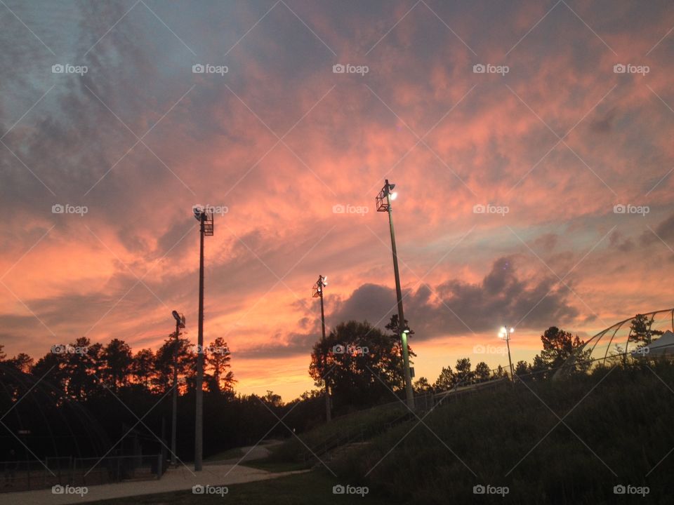 Baseball stadium sunset 