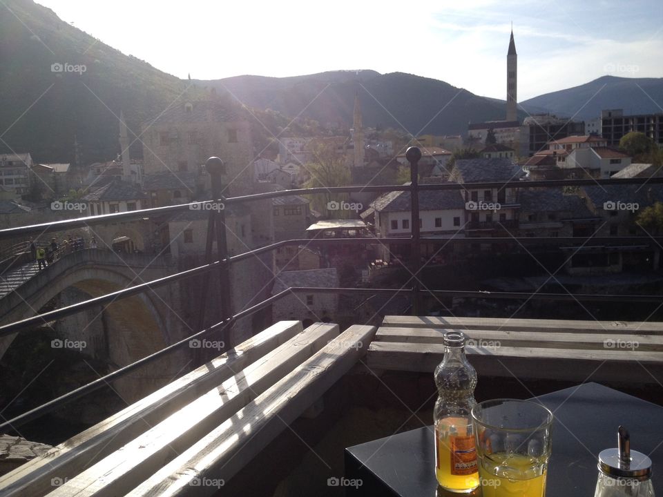 drink with a great view on old bridge
