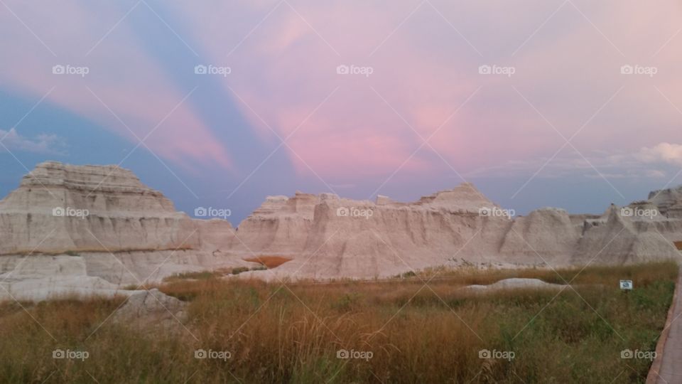 Sunset at the badlands . A beautiful sunset in the South Dakota 