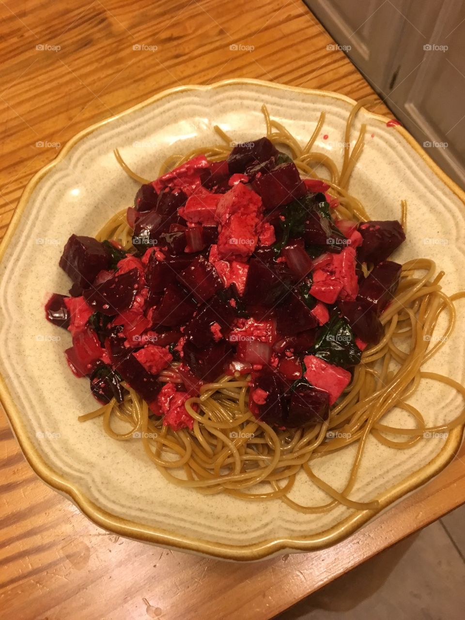 Tofu, beet, stir fry 