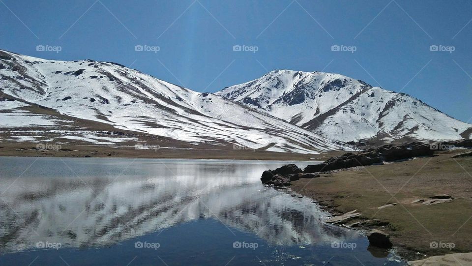 Beautiful view to high peak of mountain at oukaimeden in Morocco.