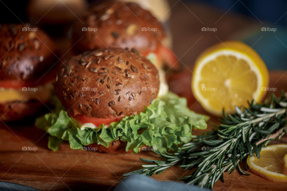 Dark burger with grain bread