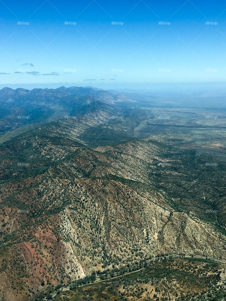 Spine like rock formations in south Australia's Flinders Ranges in spring in those martial view from a light aircraft 