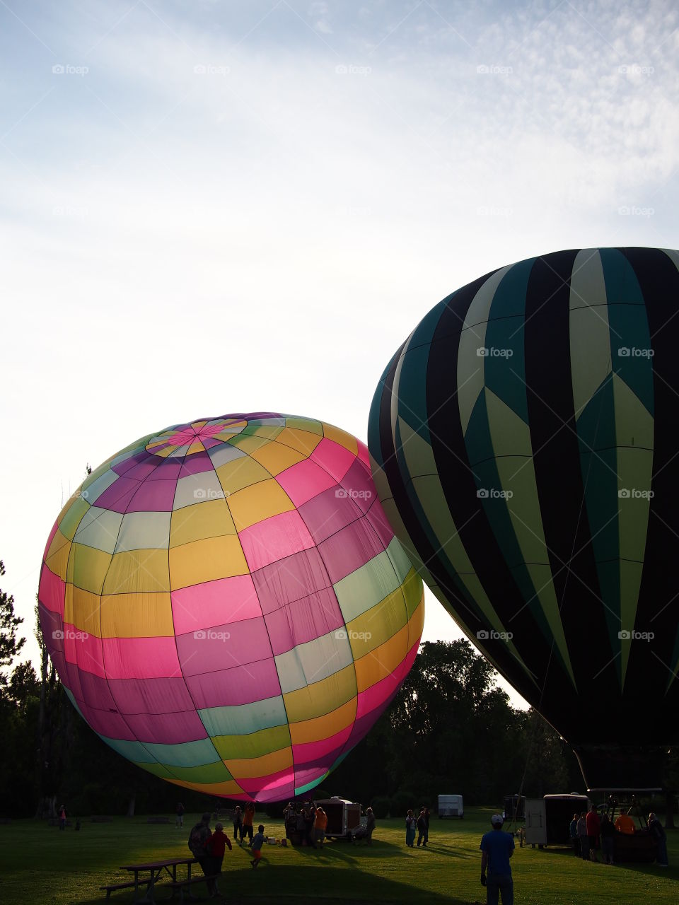 Colorful hot-air-balloons at a summer festival in Prineville in Central Oregon on a summer morning 