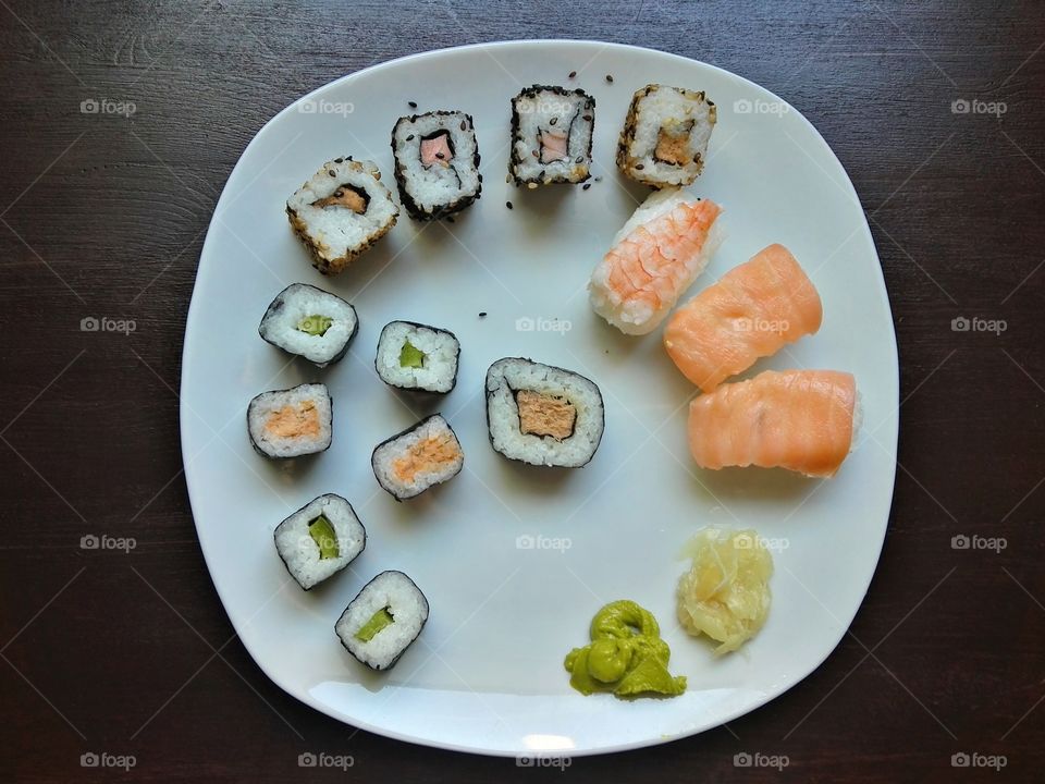 Asian cuisine, sushi, top view