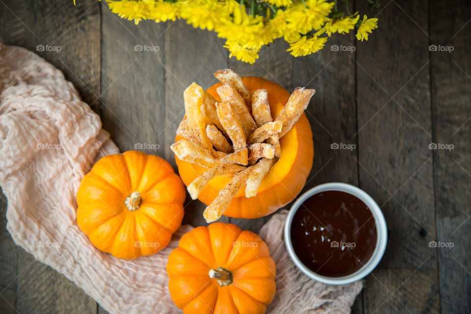 Pumpkin Spiced French Fries with Chocolate Dip